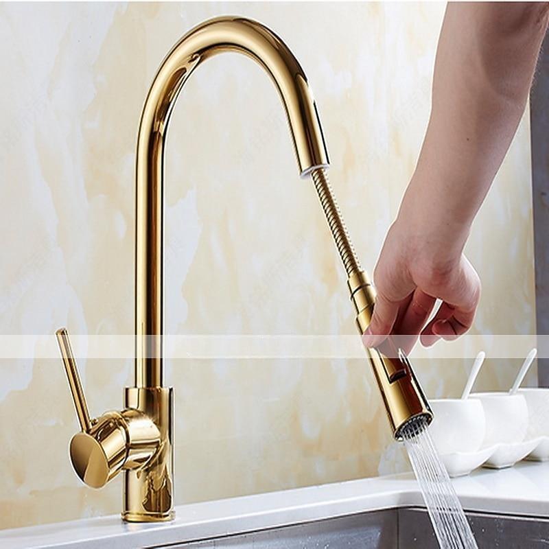 Kitchen Faucet - Single Handle One Hole Electroplated Pull-Out / ­Pull-Down / Tall / ­High Arc Free Standing Ordinary Kitchen Taps 2025 - CAD $127.99 –P3