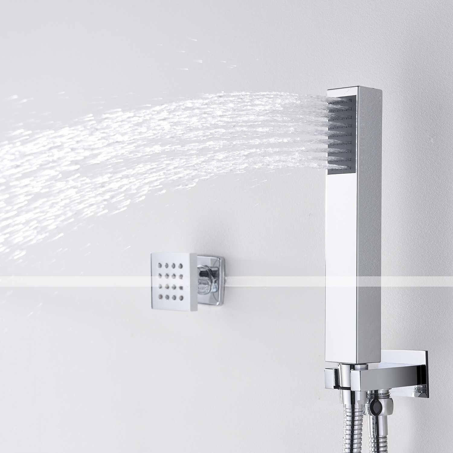 Shower Faucet12 inch Chrome Shower Faucets Sets Complete with Brass Shower Head and Solid Brass Handshower+Wall MountedRainfall Shower Head System(Contain BodyspraysShower ArmHandshower) 2025 - CAD $558.99 –P4
