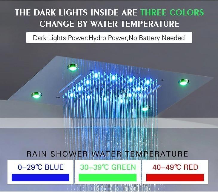 500*360 Chrome/3- Color LED Bathroom Faucets Rain Mixer Complete with Stainless Steel Rainfall Shower Head Ceiling Mounted Color Change By Water Temperature Hydor Power No Battery Needed 2025 - CAD $478.99 –P3
