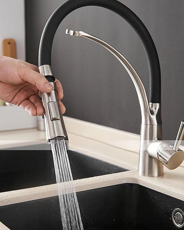 Single Handle Kitchen Faucet Brush Nickel One Hole Pull Out Centerset Brass Kitchen Faucet with Supply Lines 2025 - CAD $119.99 –P2
