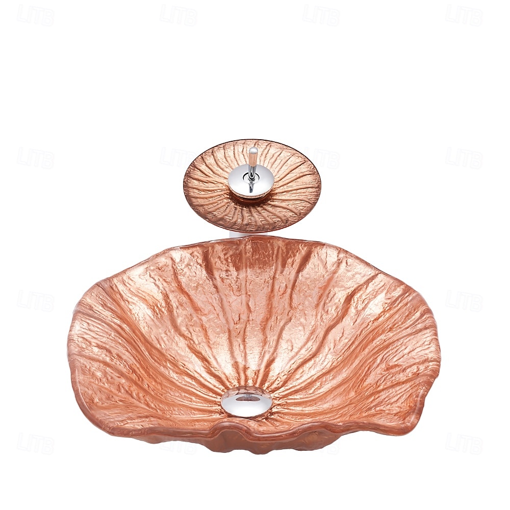 Bathroom Sink Bowl Coral Shell Wash Basin Pop Up Sink Waste Tempered Glass Countertop Basin Glass Basin Tap Bathroom Sink Washbasin 2025 - CAD $446.99 –P3
