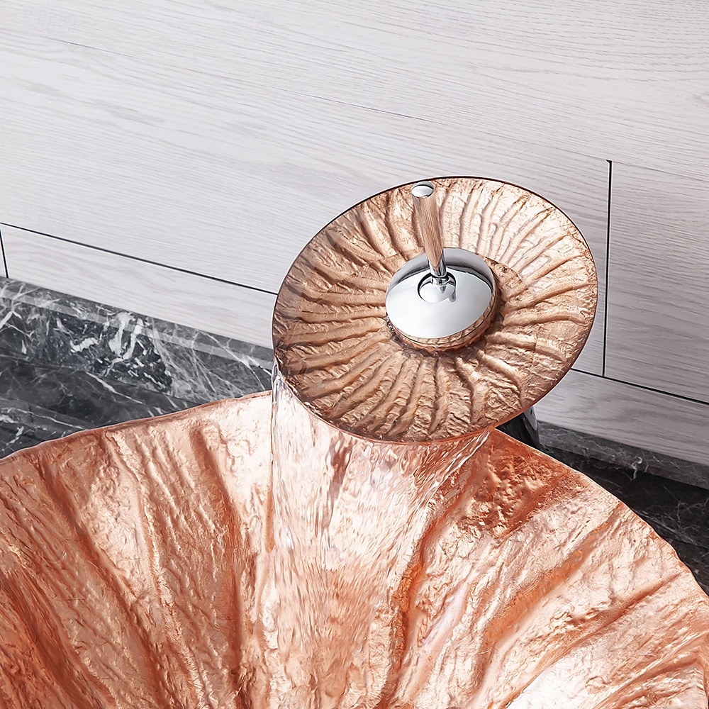 Bathroom Sink Bowl Coral Shell Wash Basin Pop Up Sink Waste Tempered Glass Countertop Basin Glass Basin Tap Bathroom Sink Washbasin 2025 - CAD $446.99 –P6