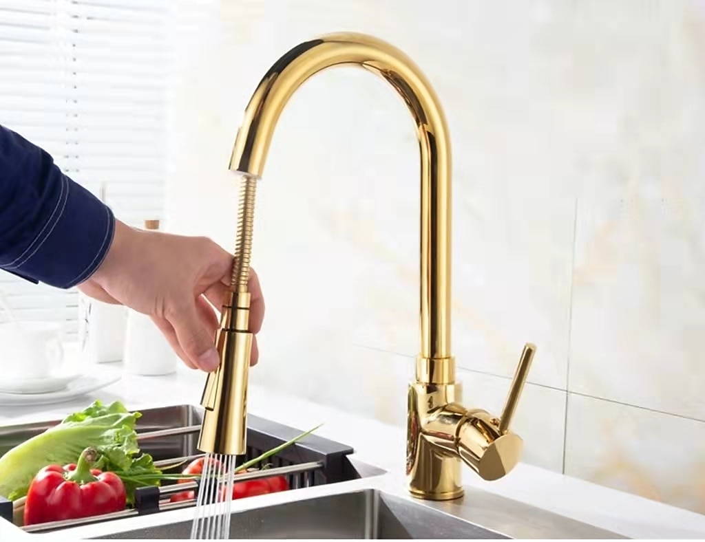 Kitchen faucet - Single Handle One Hole Electroplated Pull-out / Pull-down Centerset Modern Contemporary Kitchen Taps 2025 - CAD $135.97 –P6