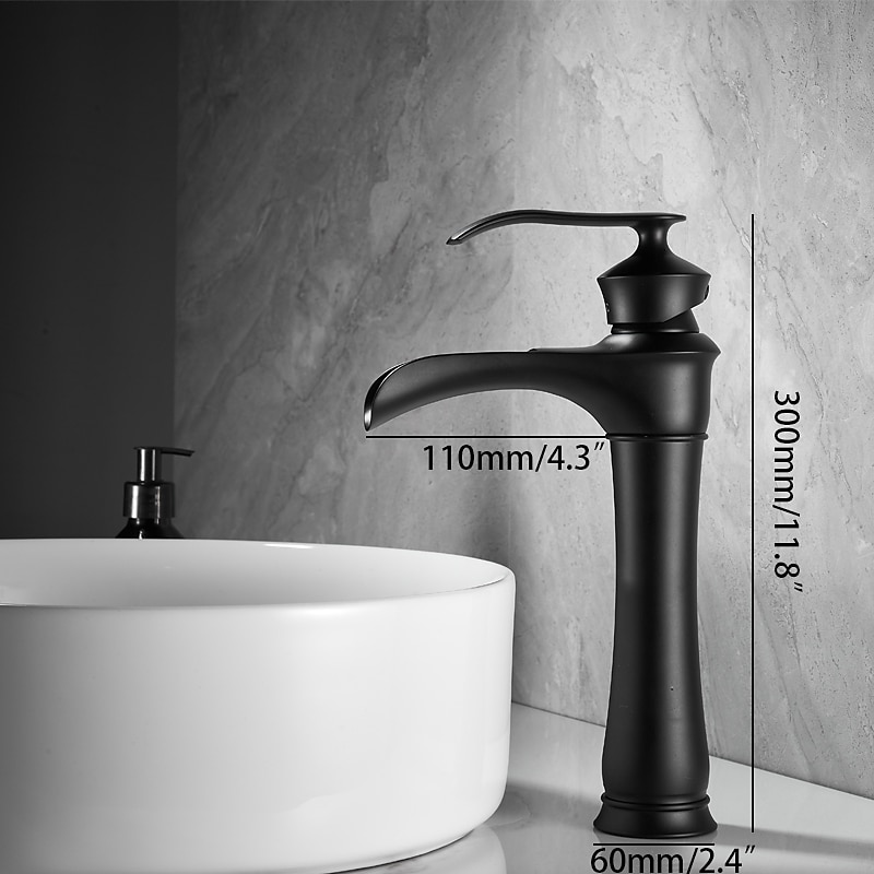 Waterfall Basin Sink Mixer Faucet Black, Tall Bathroom Taps Single Handle One Hole with Hot and Cold Hose Vessel Water Tap Deck Mounted 2025 - CAD $135.99 –P1
