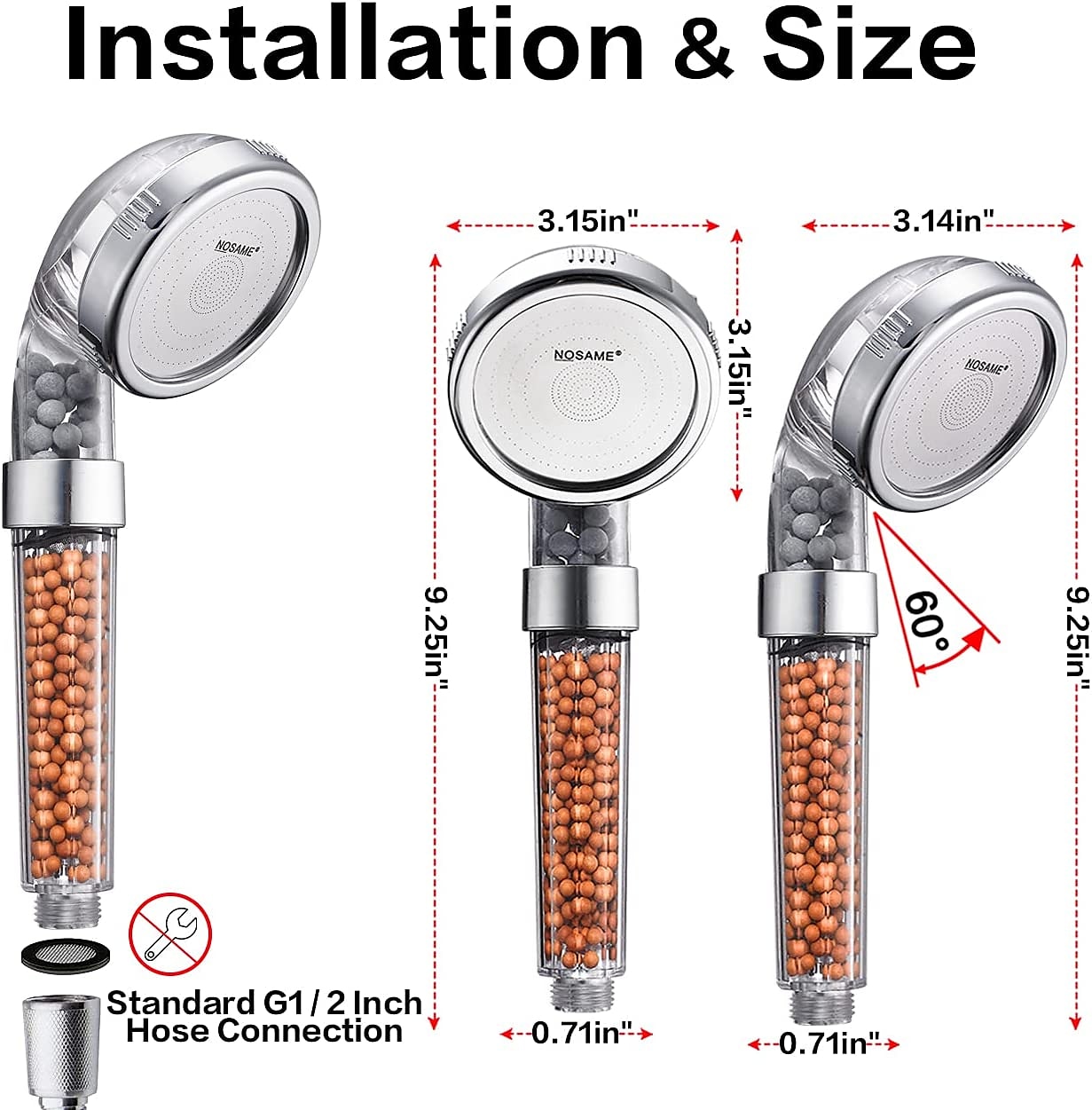 Stainless Steel Shower Head Filter Filtration High Pressure Water Saving 3 Mode Function Spray Handheld Showerheads for Dry Skin & Hair 2025 - CAD $3.99 –P1