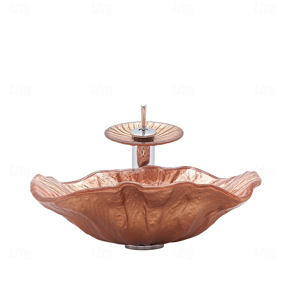 Bathroom Sink Bowl Coral Shell Wash Basin Pop Up Sink Waste Tempered Glass Countertop Basin Glass Basin Tap Bathroom Sink Washbasin 2025 - CAD $446.99 –P2