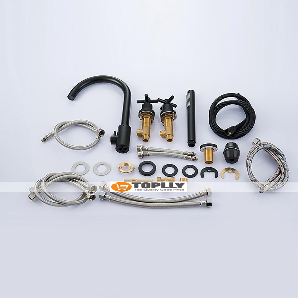 Bathtub Faucet - Contemporary Nickel Brushed Roman Tub Brass Valve Bath Shower Mixer Taps / Two Handles Four Holes 2025 - CAD $318.99 –P9