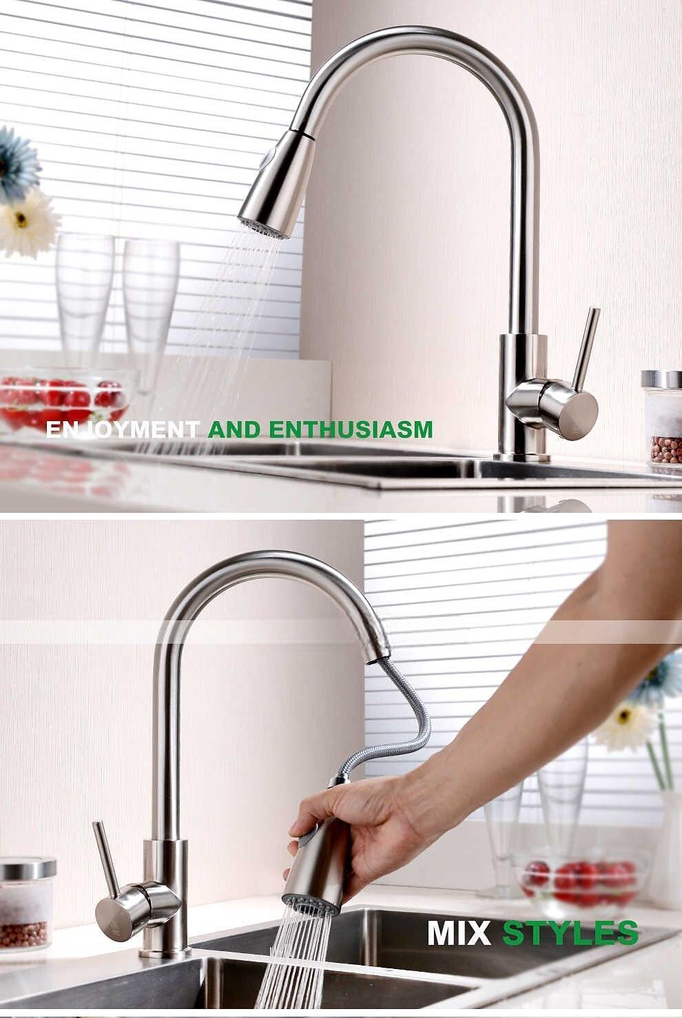Kitchen FaucetMinimalisht Style Brass Nickel Brushed Pull-out Tall High Arc Vessel Fashion Nickel Brushed Rotatable Contemporary Kitchen Taps with Hot and Cold Switch 2025 - CAD $135.99 –P2