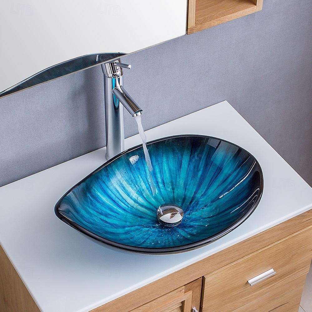 Modern simple clear light carving yuan treasure basin tempered glass wash basin with waterfall faucet basin support sink BWY19-193 2025 - CAD $446.99 –P13