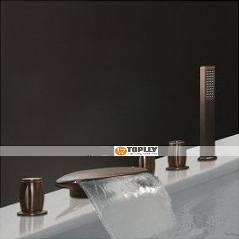 Bathtub Faucet - Contemporary Oil-rubbed Bronze Roman Tub Brass Valve Bath Shower Mixer Taps / Three Handles / Yes / Three Handles Five Holes / Waterfall / Three Handles Five Holes 2025 - CAD $271.99 –P5