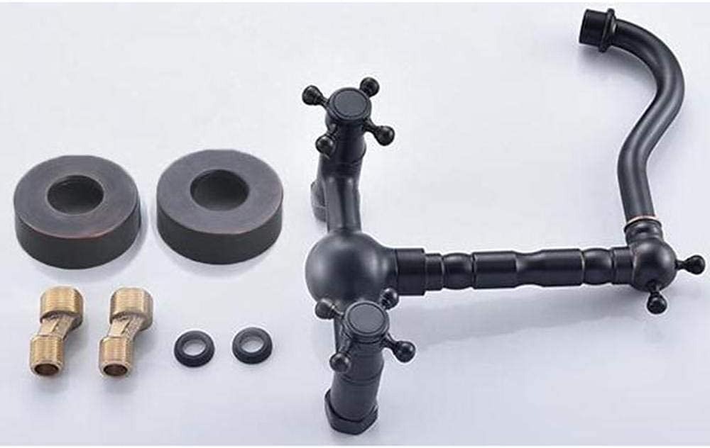 Retro Style Utility Sink Black Laundry Faucet Wall Mount High Arc Two Handles Two Holes Wash Basin Tap with Hot and Cold Water Hoses Laundry Tub Pot Filler Commercial Faucet 2025 - CAD $95.99 –P6