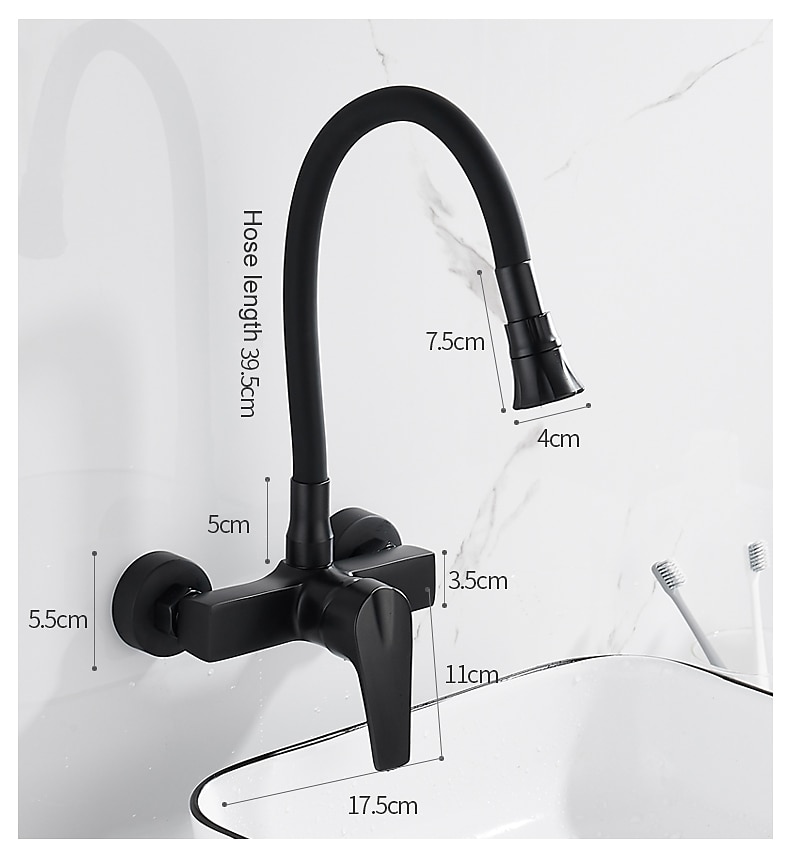 Kitchen FaucetBrass Wall Mounted Single Handle Two Holes Bendable Rotatable Kitchen Taps 2025 - CAD $127.99 –P2