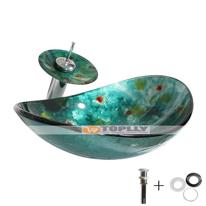 Art Tempered Glass Wash Basin with Chrome Faucet FinishRectangular Sink Shape Bathroom Faucet 2025 - CAD $366.99 –P7