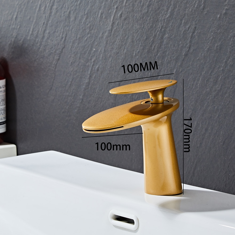 Waterfall Bathroom Sink Mixer Faucet, Monobloc Washroom Basin Taps Single Handle One Hole Deck Mounted with Hot and Cold Water Hose 2025 - CAD $95.99 –P1