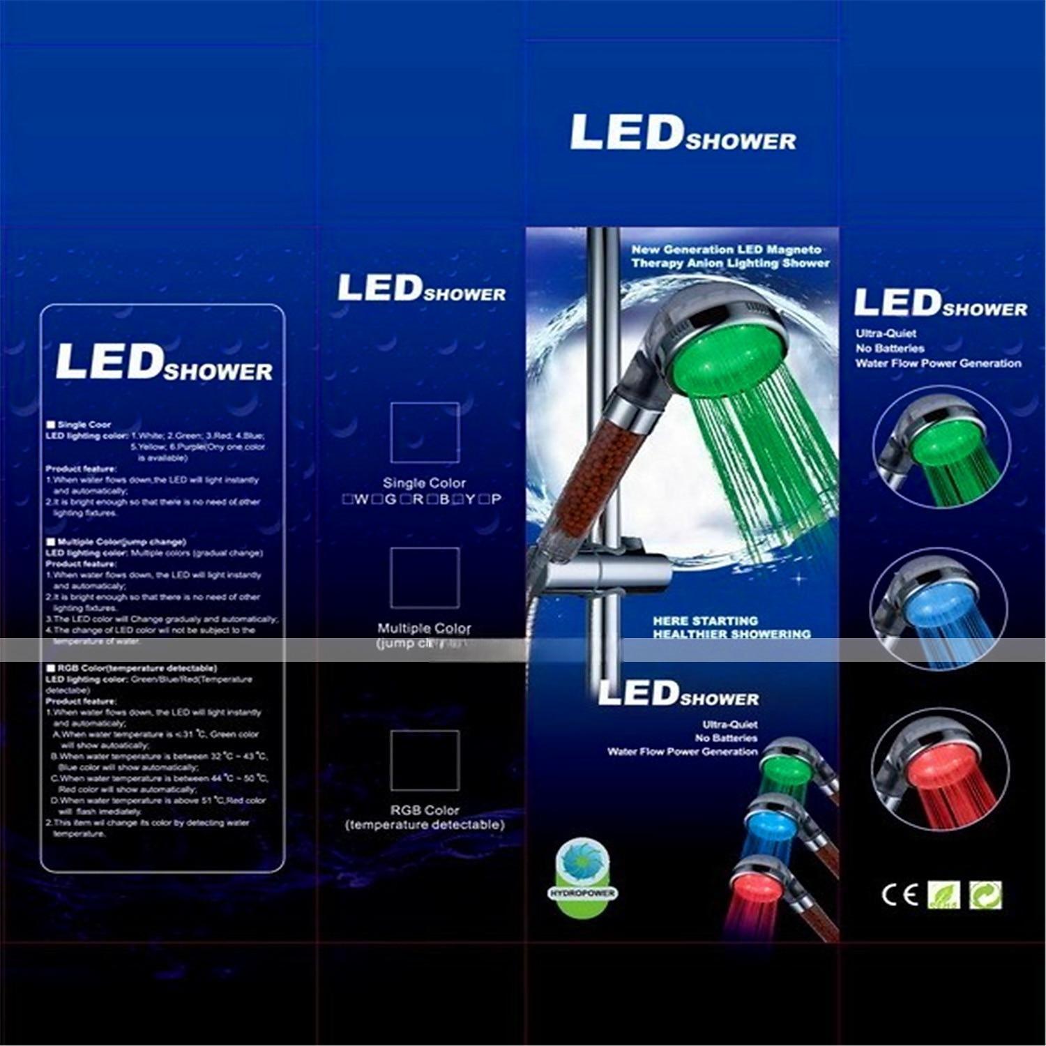 3-Color Temperature Sensitive LED Color Changing Hand Shower / ABS Water Powered Color Changing LED Hand Shower High Quality 2025 - CAD $11.99 –P5