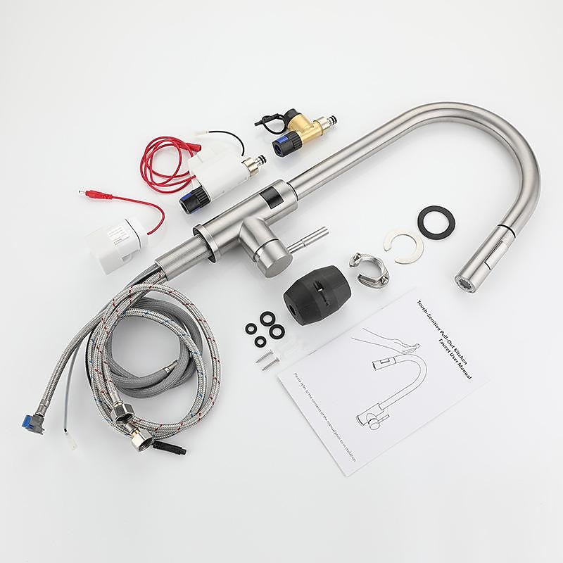 Touchless Sensor Kitchen Faucet Sink Mixer Tap Touch on with Pull Out 2 Mode Sprayer Digital Display 360 Swivel Single Handle Taps Stainless Steel Deck Mounted Water Vessel Taps 2025 - CAD $175.99 –P3
