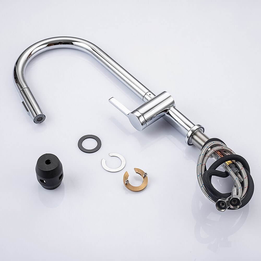 Kitchen Faucet with Pull-out SpraySingle Handle One Hole Brass High Arc 2-modes 360°Rotatable Modern Contemporary Kitchen Taps 2025 - CAD $207.99 –P7