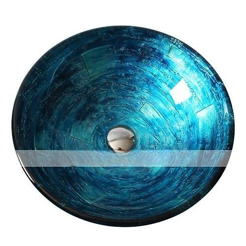 Blue Round Chrome Tempered Glass Glass Basin with Straight Tube Faucet Basin Support and Drain 2025 - CAD $366.99 –P2