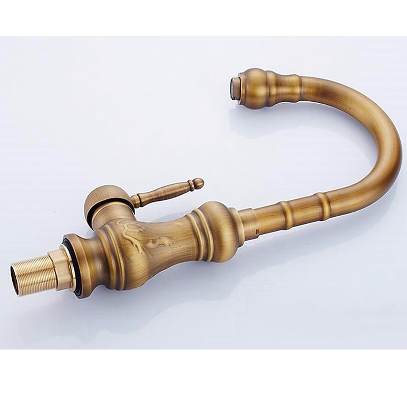 Traditional Kitchen Sink Mixer Faucet Swivel Spout Rotates 360° Retro Style Single Handle Kitchen Taps Deck Mounted One Hole Brass Vintage Water Vessel Taps 2025 - CAD $63.99 –P7