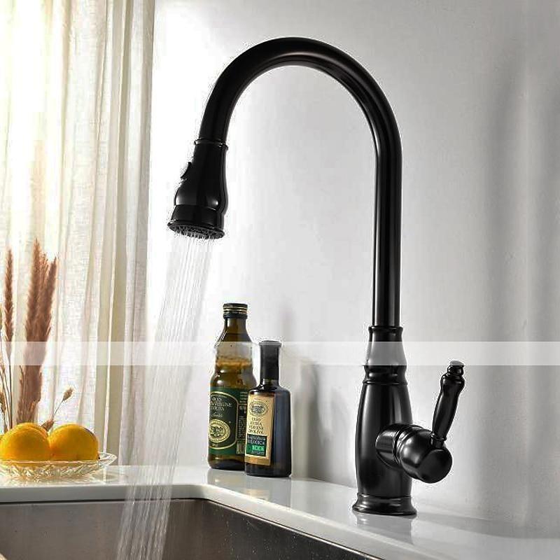 Kitchen Sink Mixer Faucet with Pull Out Sprayer High Arc Brass Silver/Coffee Single Handle One Hole Oil-rubbed Bronze Pull Down Tall Kitchen Taps with Hot and Cold Water Hose 2025 - CAD $159.99 –P5