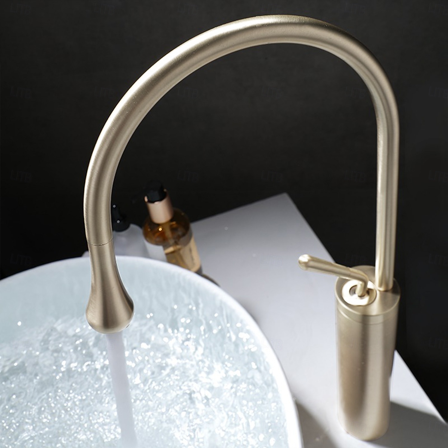 Bathroom Sink Mixer Faucet Brushed Gold Tall Deck Mounted, High Arc Vessel Tap Single Handle One Hole Standard Spout Wahsroom Basin Taps with Cold and Hot Water Hose 2025 - CAD $135.99 –P7