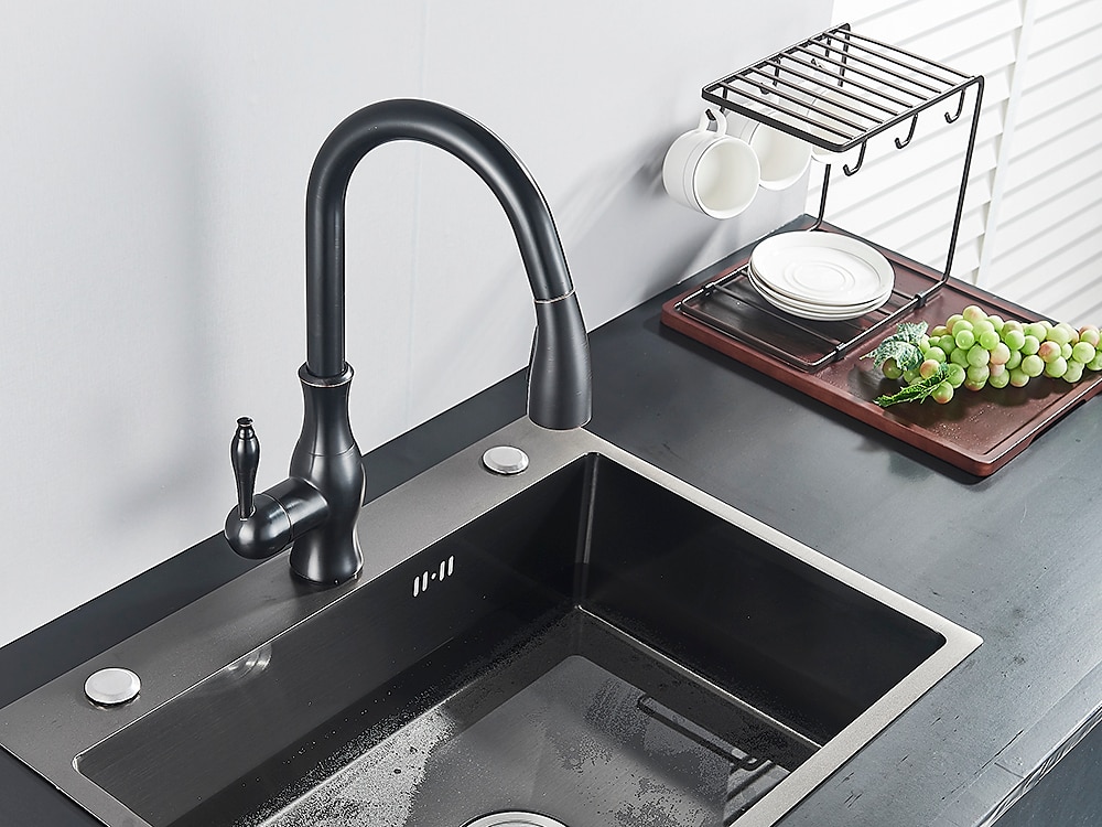 Kitchen Faucet with Pull-out SprayBrass 2-modes Single Handle One Hole Modern Style Kitchen Taps with Hot and Cold Switch 2025 - CAD $159.99 –P8