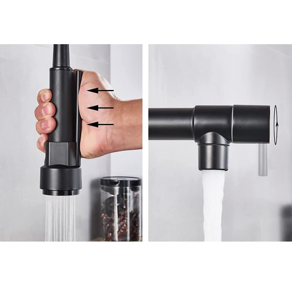 Kitchen Sink Mixer Faucet Pull Down Sprayer Single Lever Pull Out Taps 360 ° Swivel Cold Hot Water Brass Tap Golded Chrome Black 2025 - CAD $143.99 –P11