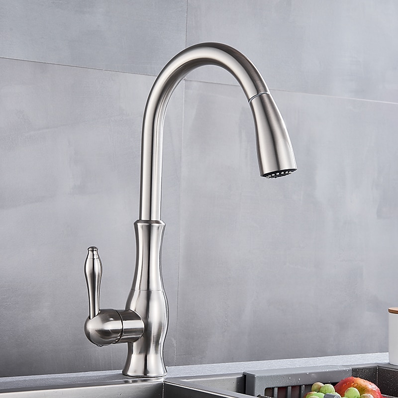 Kitchen Faucet with Pull-out SprayBrass 2-modes Single Handle One Hole Modern Style Kitchen Taps with Hot and Cold Switch 2025 - CAD $159.99 –P7