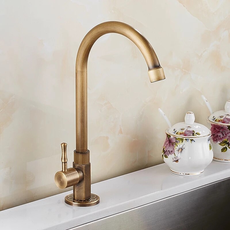 Kitchen faucet - Single Handle One Hole Antique Brass Standard Spout Centerset Antique Kitchen Taps 2025 - CAD $79.99 –P7
