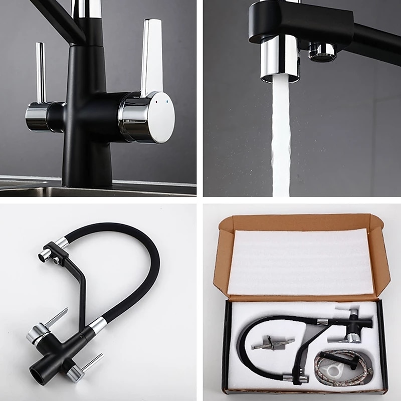 Kitchen faucet - Two Handles Two Holes Chrome / Oil-rubbed Bronze / Nickel Brushed Pull-out / ­Pull-down Centerset Antique Kitchen Taps 2025 - CAD $159.99 –P8