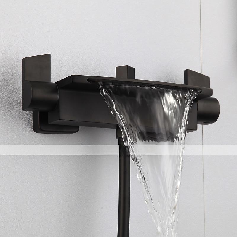 Waterfall Bathtub Faucet Wall Mounted Widespread Bathroom Shower Mixer Faucet Bath Roman Tub Filler Mixer Tap Brass 3 Hole Sprayer with Cold Hot Water Hose 2025 - CAD $303.99 –P10