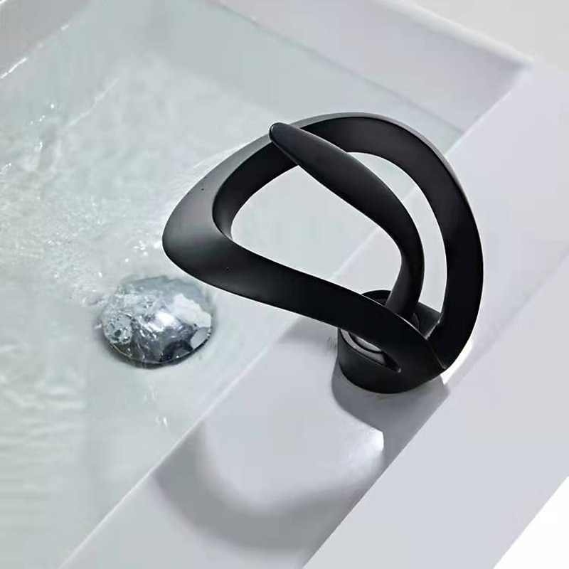 Black Bathroom Sink Mixer Faucet Waterfall Spout, Brass Basin Taps Single Handle One Hole Vessel Bathroom Tap with Hot and Cold Switch Golden Grey Chrome 2025 - CAD $159.99 –P12