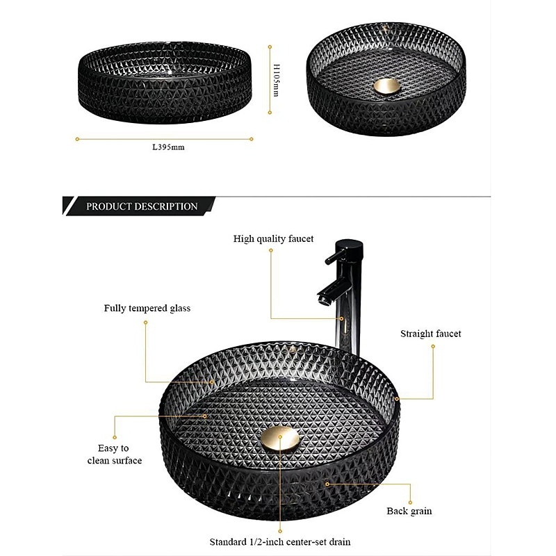 Bathroom Vessel Sink with Chrome FaucetWash Basin Glass Countertop Cylinder Wash Basin Hand Washbasin Worktop Installation Glass Basin Set with Chrome Brass Tap 2025 - CAD $366.99 –P2