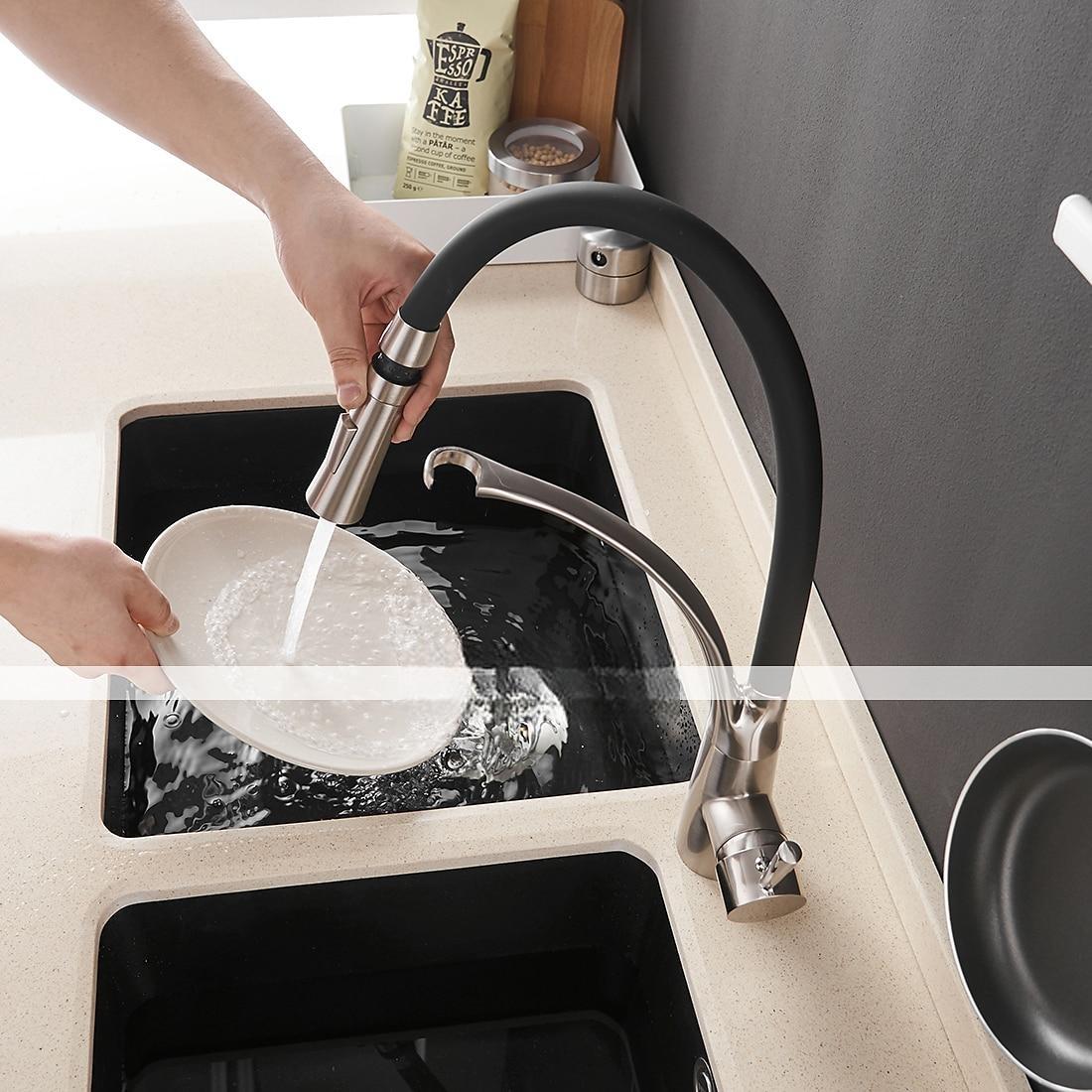 Single Handle Kitchen Faucet Brush Nickel One Hole Pull Out Centerset Brass Kitchen Faucet with Supply Lines 2025 - CAD $119.99 –P3