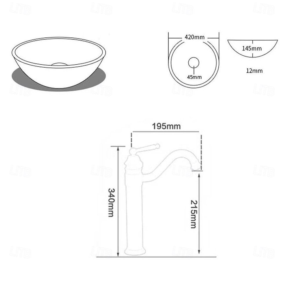 Vessle Sink Circular Stripe Design Basin Modern Tempered Glass Vessel Sink for Bathroom Bathroom Sink Set with Vintage Faucet 2025 - CAD $366.99 –P7