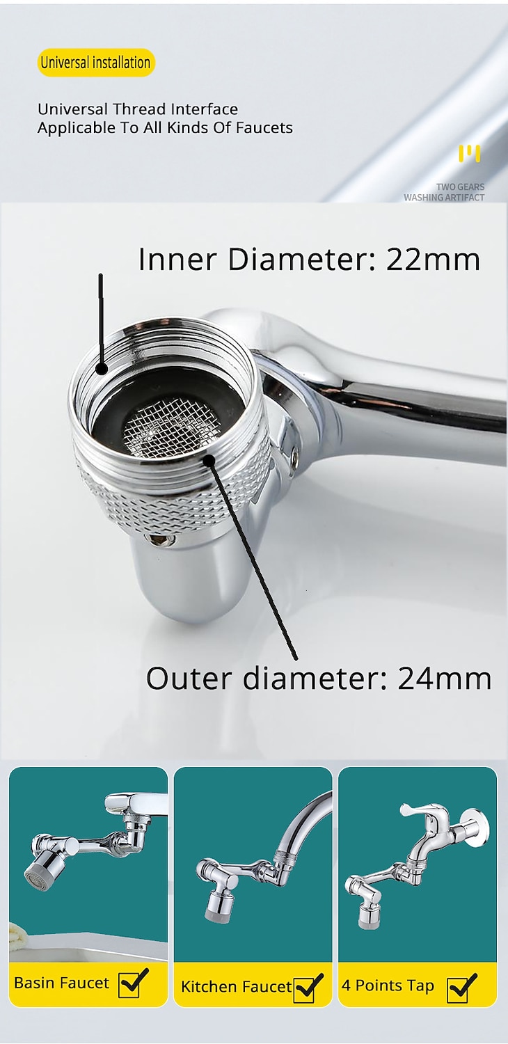 Faucet Extender 1080 Degree Extension Universal Faucet Aerator Splash Kitchen Tap Filter Nozzle Bubbler Bathroom Kitchen Washroom 2 Spray Modes Faucet Aerator Attachment 2025 - CAD $6.99 –P5