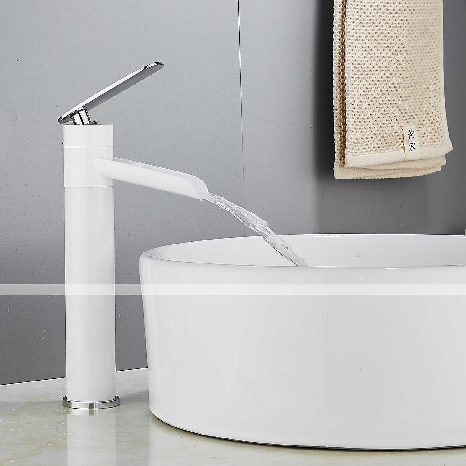 Waterfall Bathroom Sink Mixer Faucet Tall, Antique Brass Single Handle Basin Taps with Cold and Hot Hose 2025 - CAD $111.99 –P16