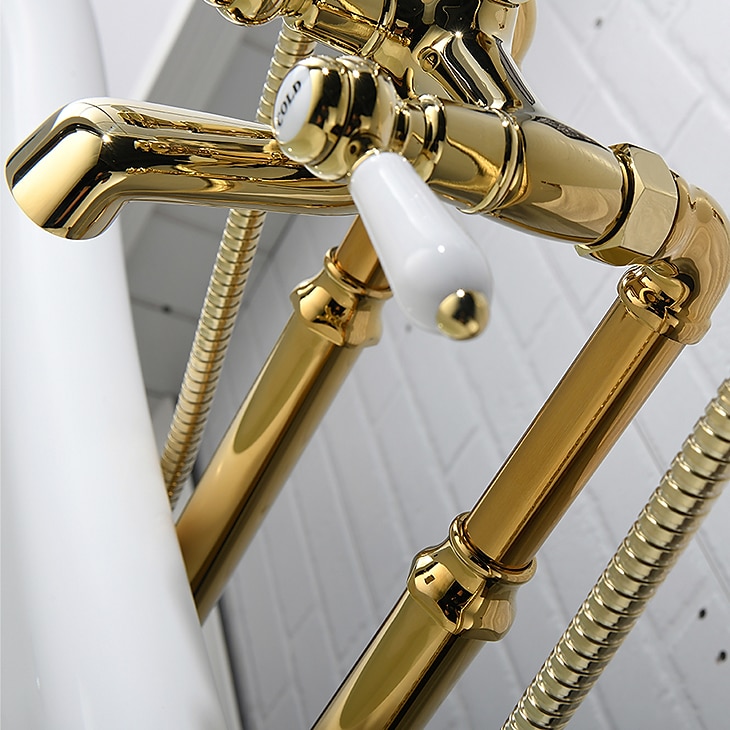 Bathtub Faucet - Retro Vintage Electroplated Free Standing Ceramic Valve Bath Shower Mixer Taps 2025 - CAD $637.99 –P2