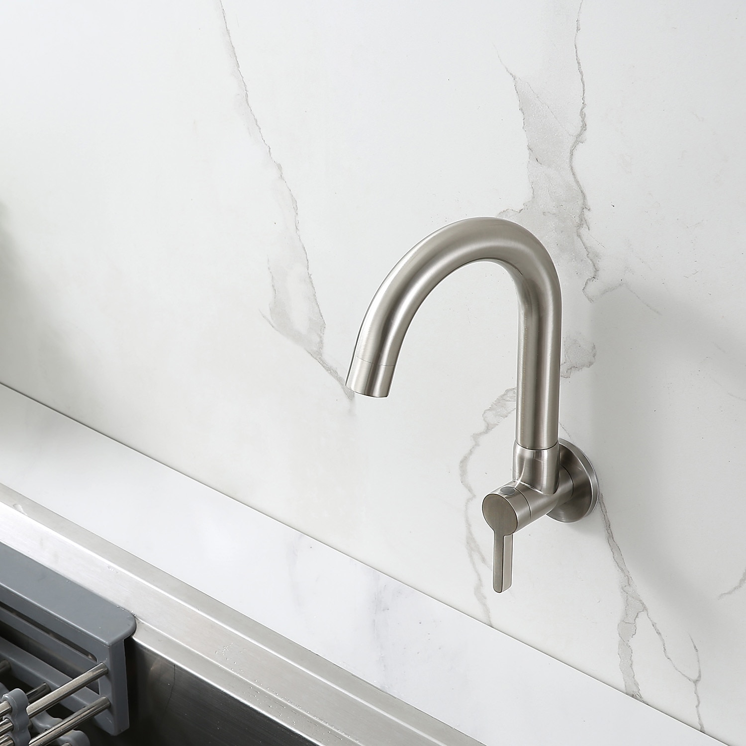 Kitchen faucet - Single Handle One Hole Chrome / Nickel Brushed / Painted Finishes Bar /Prep Wall Mounted Contemporary Kitchen Taps for Cold or Hot Water Only 2025 - CAD $30.99 –P5