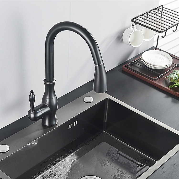 Kitchen Faucet with Pull-out SprayBrass 2-modes Single Handle One Hole Modern Style Kitchen Taps with Hot and Cold Switch 2025 - CAD $159.99 –P12