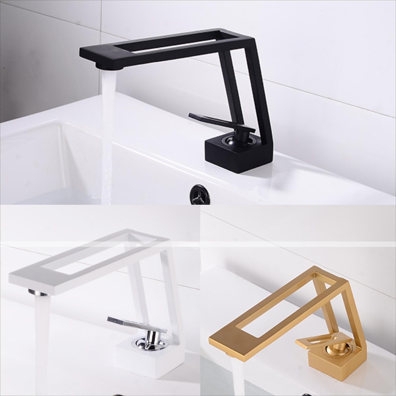 Single Handle Bathroom Faucet, Electroplated/Brushed One Hole Hollow Out/Irregular/Centerset, Brass Contemporary Bathroom Sink Faucet Contain with Supply Lines 2025 - CAD $119.99 –P3