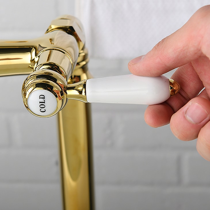 Bathtub Faucet - Retro Vintage Electroplated Free Standing Ceramic Valve Bath Shower Mixer Taps 2025 - CAD $637.99 –P7
