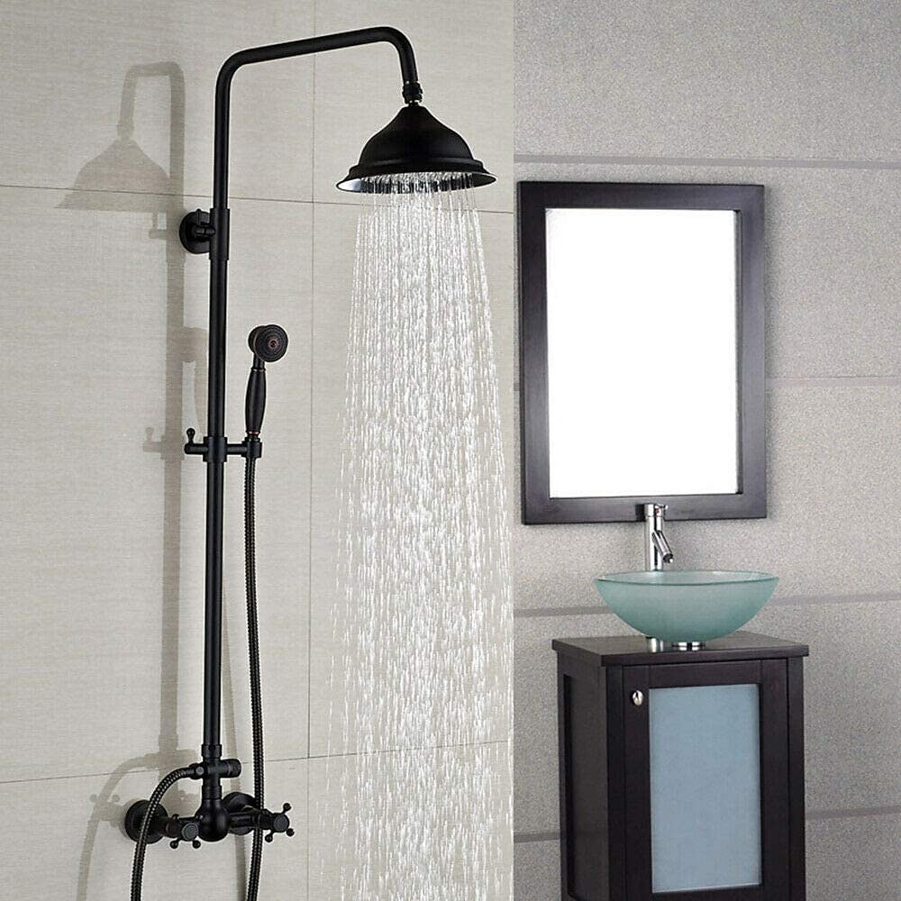Vintage Shower System Faucet Combo Set Ceramic Mixer Valve 8 inch Brass Rainfall Shower Head Showerhead with Handheld Spray Antique Wall Mounted Tub and Shower Kit Bathroom Bath 2025 - CAD $318.99 –P2