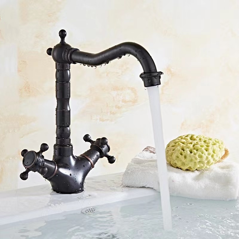 Antique Brass Kitchen Faucet,Two Handles One Hole Standard Spout Deck Mounted Traditional Kitchen Taps with Hot and Cold Switch 2025 - CAD $103.99 –P6