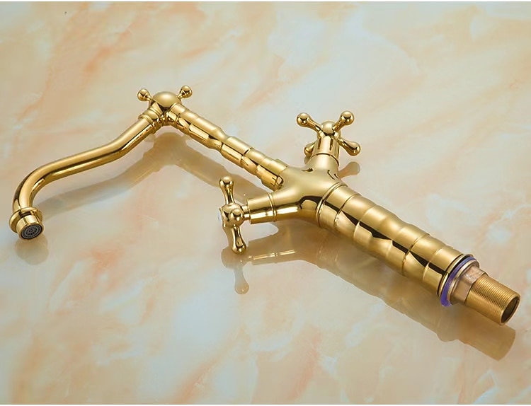 Bathroom Sink Mixer Faucet Short Tall Vessel Basin Taps, Vintage Brass Twin Handle Tap with Cold and Hot Hose 2025 - CAD $92.78 –P5