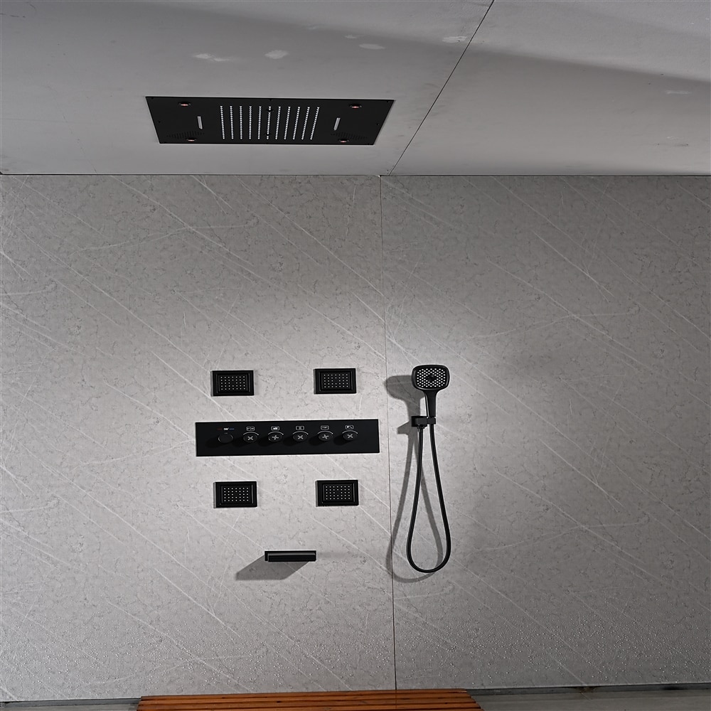 Shower FaucetRainfall Shower System Thermostatic Mixer valve Body Jet Massage Set - Rainfall Shower Multi Spray Shower Waterfall Contemporary Painted Finishes Mount Inside Brass Valve 2025 - CAD $1594.99 –P9