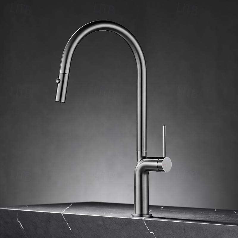 Kitchen faucet - Single Handle One Hole Chrome / Nickel Brushed / Electroplated Pull-out / Pull-down / Standard Spout / Tall / High Arc Centerset Modern Contemporary Kitchen Taps 2025 - CAD $207.97 –P1