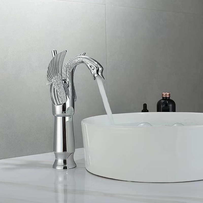 Vintage Bathroom Sink Mixer Faucet Brass Swan Shap, Monobloc Washroom Basin Taps Single Handle One Hole Deck Mounted, Mono Water Vessel Tap Hot and Cold Hose Antique Retro 2025 - CAD $124.78 –P13