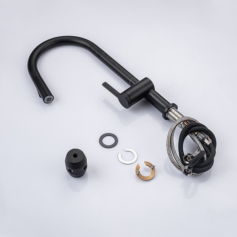 Kitchen Faucet with Pull-out SpraySingle Handle One Hole Brass High Arc 2-modes 360°Rotatable Modern Contemporary Kitchen Taps 2025 - CAD $207.99 –P10