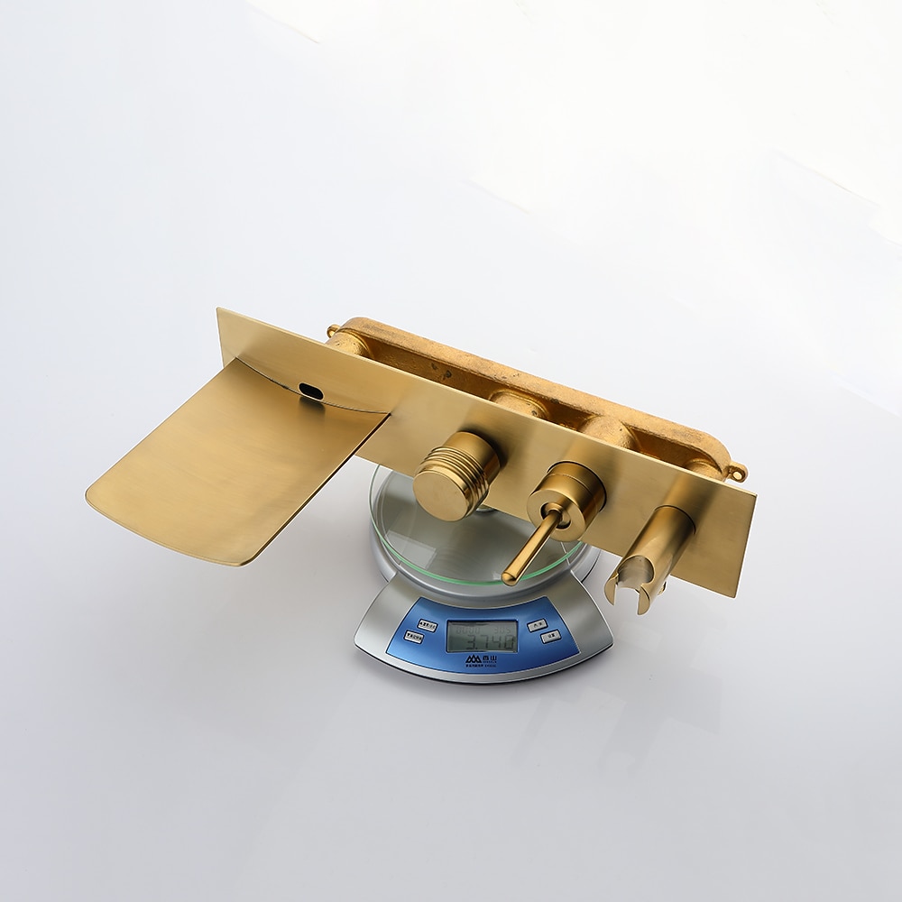 Bathtub FaucetBrass Brushed Gold/Black Wall Installation Waterfall Included Handshower of Spray Type Bath Shower Mixer Taps with Hot and Cold Water 2025 - CAD $279.99 –P4